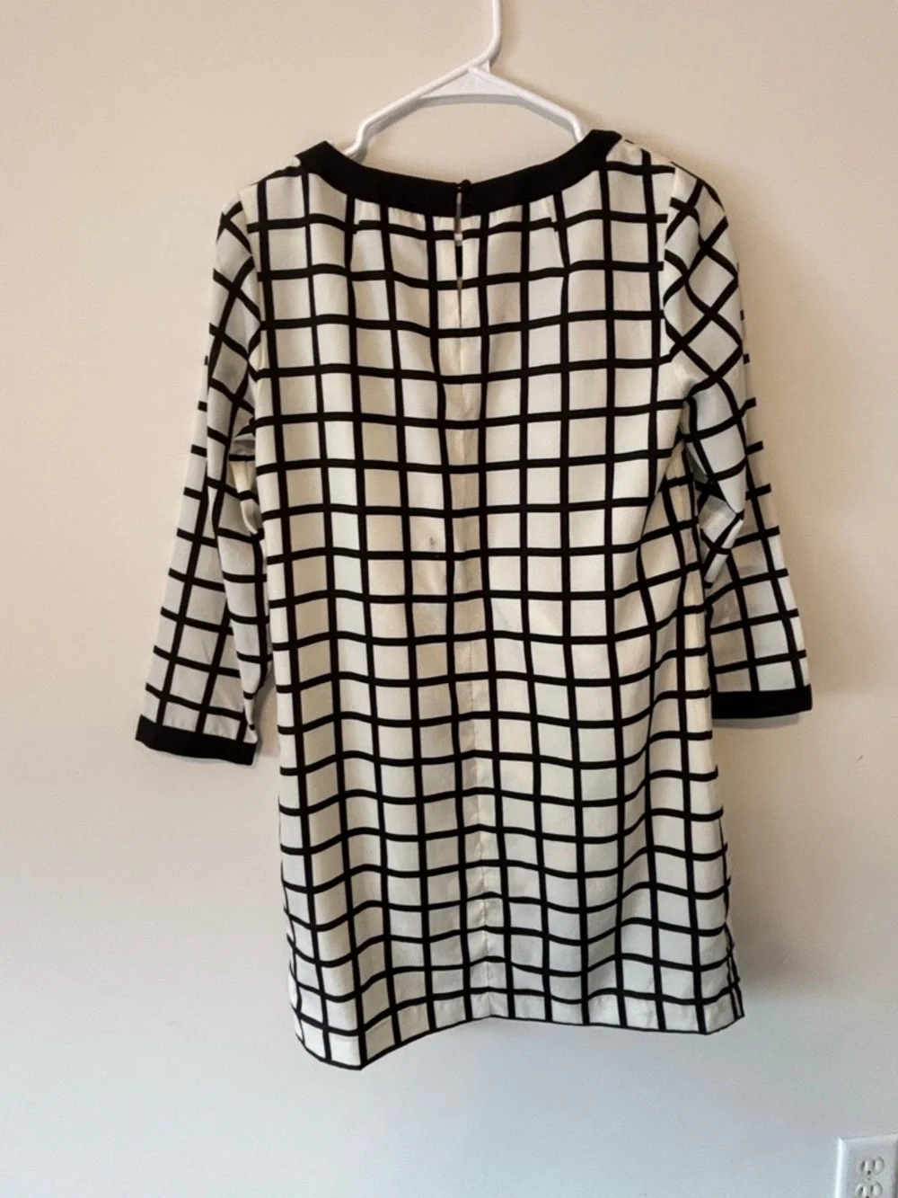 J Crew Black Off White Retro Plaid Printed Shift Dress Size 2 - Picture 5 of 8